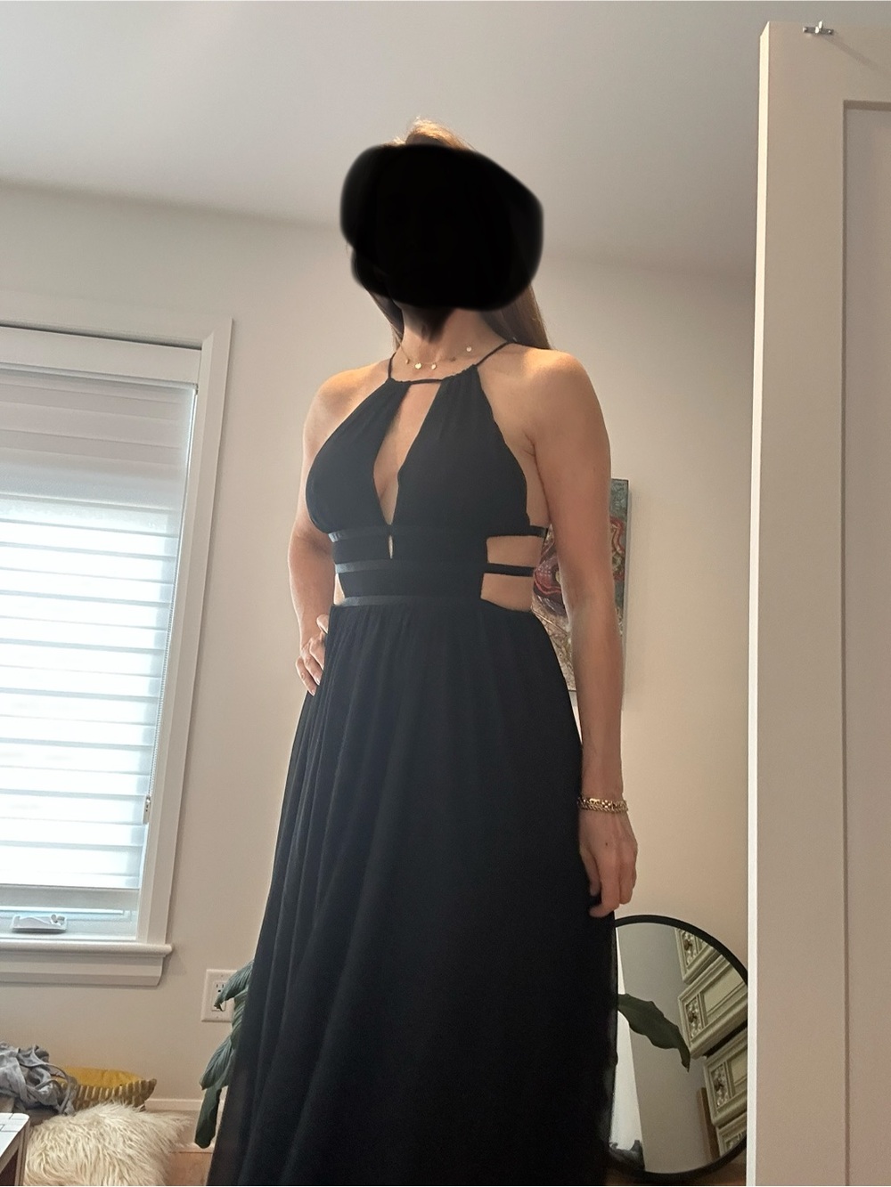 Express Black Halter Backless Maxi Dress with Waist Cutouts
